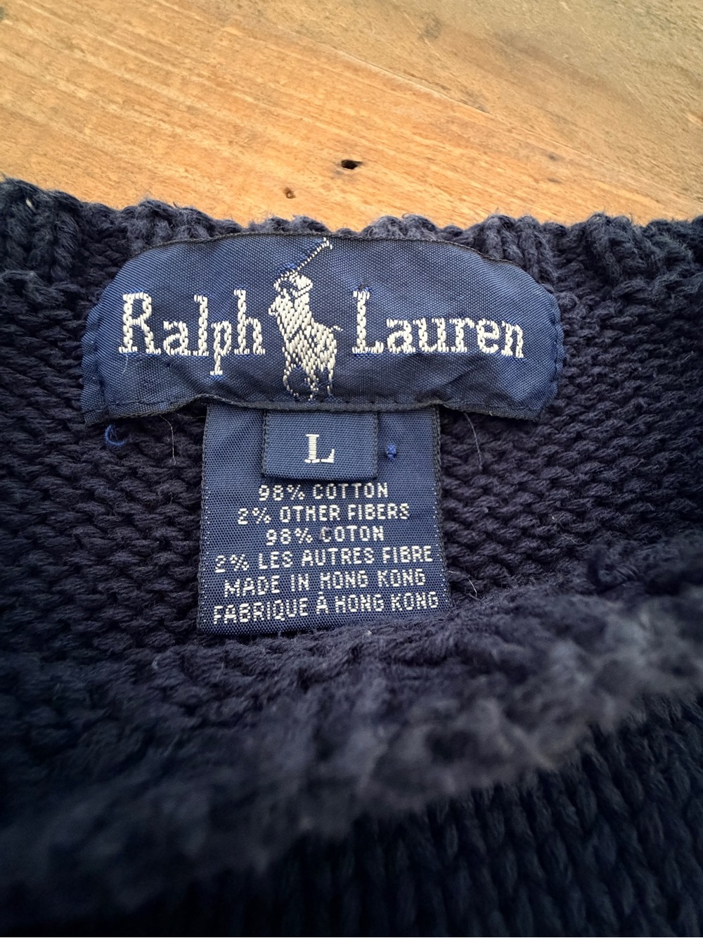 Vintage 90s Ralph Lauren American Flag Sweater Navy Blue Large Cotton USA Preppy - Picture 3 of 7